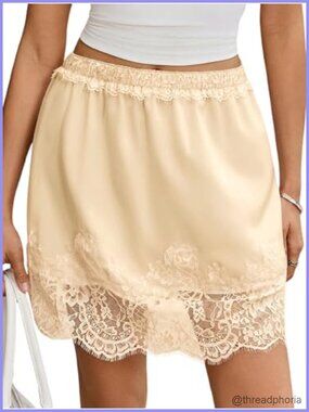 Women's Lace Satin Mini Skirt High Waisted A-Line